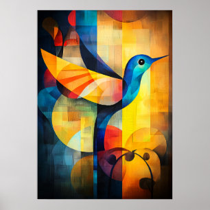 Abstract Hummingbird Art - Geometric Bird Poster