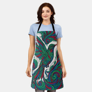 Abstract Hummingbird Jewel Tone Line Apron