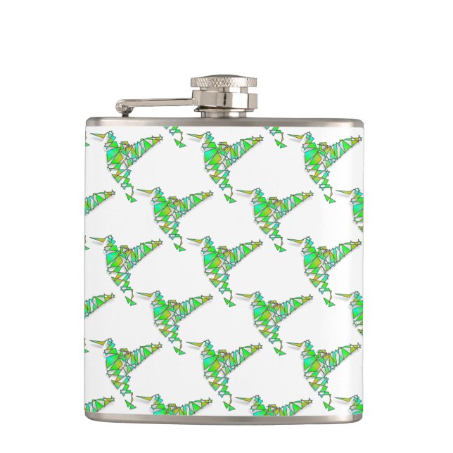 Abstract Hummingbird Pattern Hip Flask (Front)