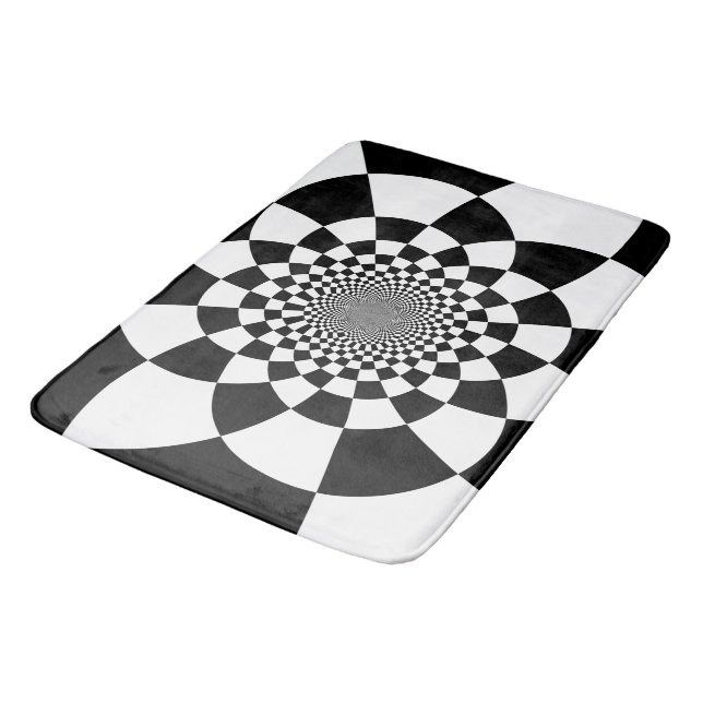 Abstract Hyper Tiles Checkers Black and White Bath Mat (Angled)