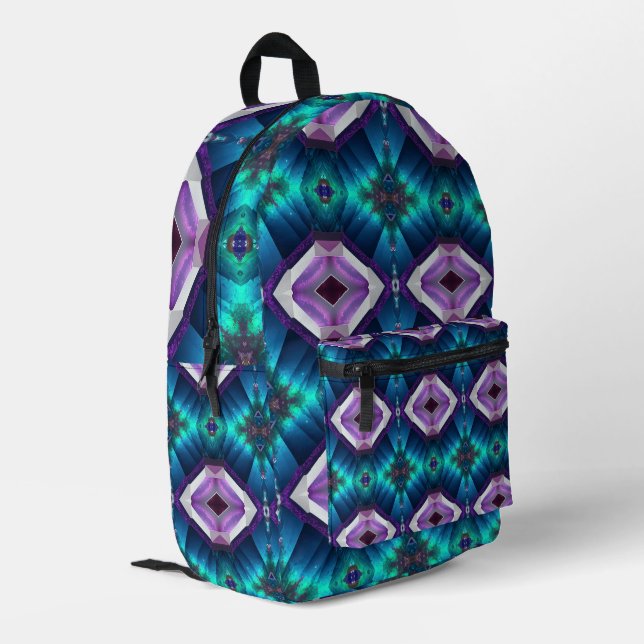 Abstract IKAT Kaleidoscope Gemstone Psychedelic  Printed Backpack (Back Corner Left)