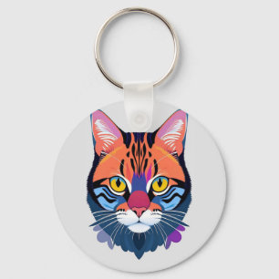 Abstract Illustration of a Cat Face Key Ring