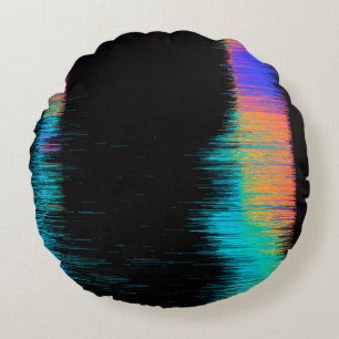 Abstract image of glitched LED screen. Broken vide Round Cushion