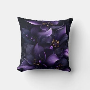 Abstract image of purple and black flowers cushion