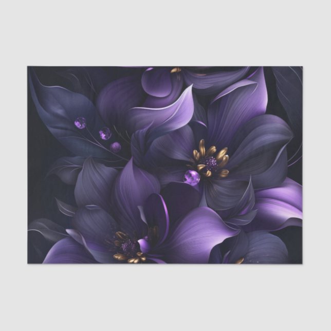 Abstract image of purple and black flowers tissue paper (Front)