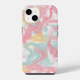 Abstract Impasto Paint Coral Yellow Turquoise iPhone 14 Case