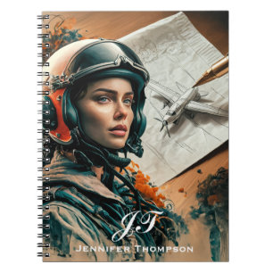 Abstract, Impressionist Female Pilot & Aeroplane Notebook