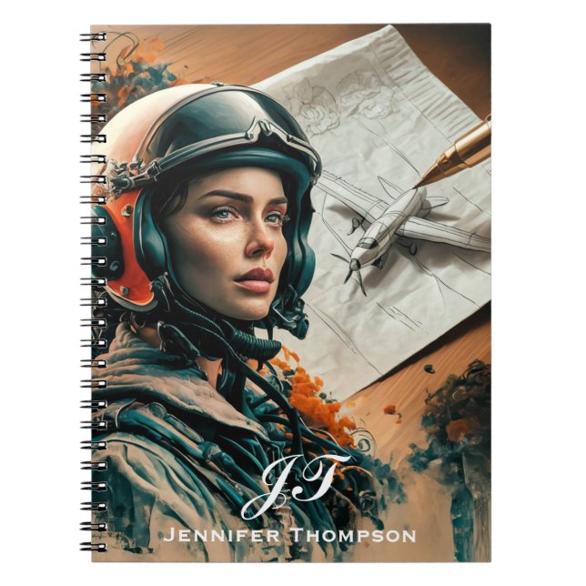 Abstract, Impressionist Female Pilot & Aeroplane Notebook (Front)