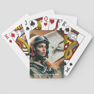 Abstract, Impressionist Female Pilot & Aeroplane Playing Cards