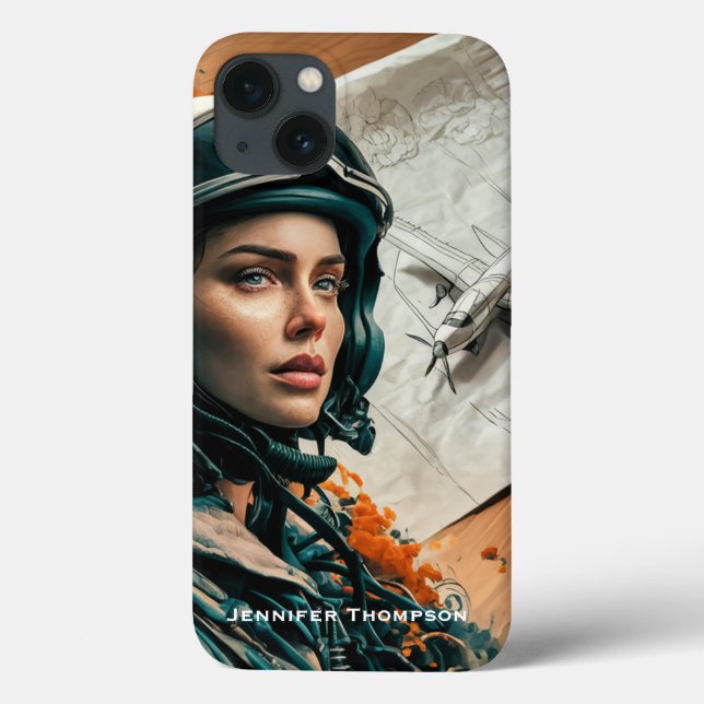 Abstract Impressionist,Woman Pilot, Paper Aeroplan Case-Mate iPhone Case (Back)