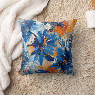 Abstract in Blue and Orange floral  Cushion