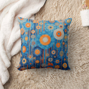 Abstract in Blue and Orange floral  Cushion