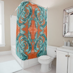 Abstract in Blue and Orange Shower Curtain