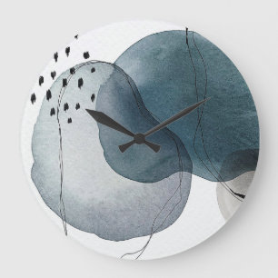 Abstract in Blue & Grey Large Clock
