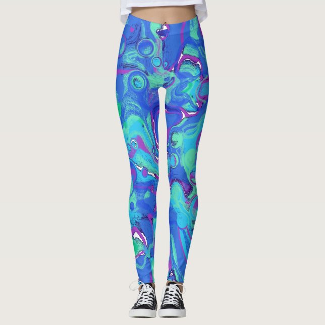 Abstract In Blues, Greens, & Purples Leggings (Front)