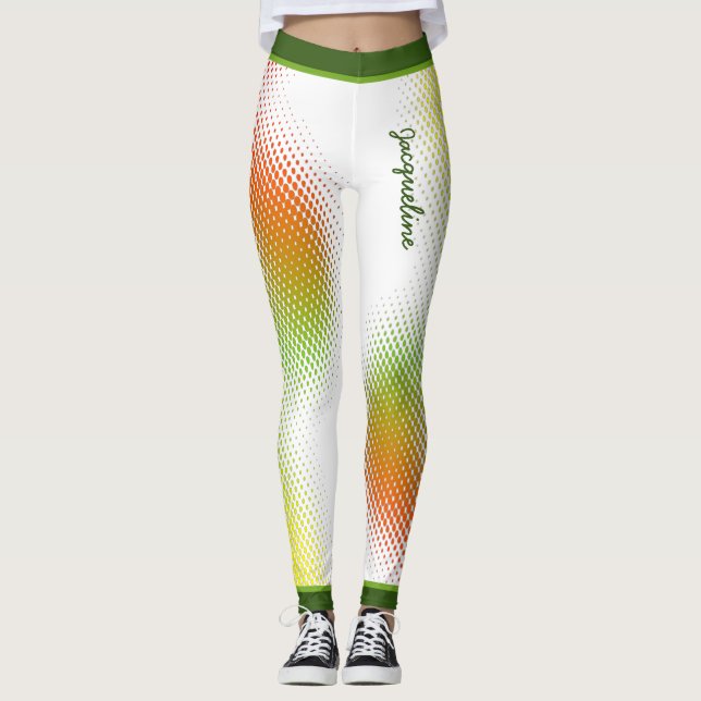 Abstract in Caribbean Colours with Name on WHITE Leggings (Front)
