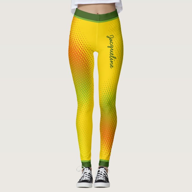 Abstract in Caribbean Colours with Name on YELLOW Leggings (Front)