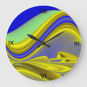 abstract in gold-yellow blue large clock