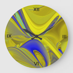 abstract in gold-yellow blue large clock