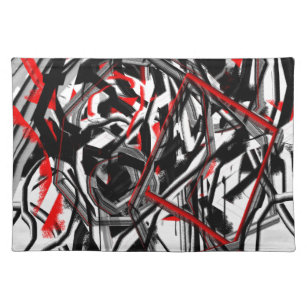 Abstract in Grey, Red, and Black Placemat