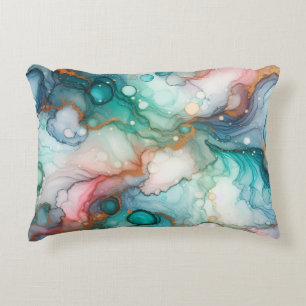 Abstract in Pink, Teal, Blue, and Gold Decorative Cushion