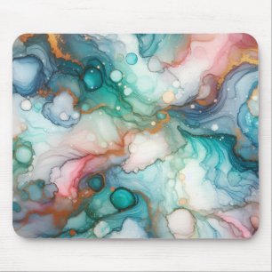 Abstract in Pink, Teal, Blue, and Gold Mouse Mat