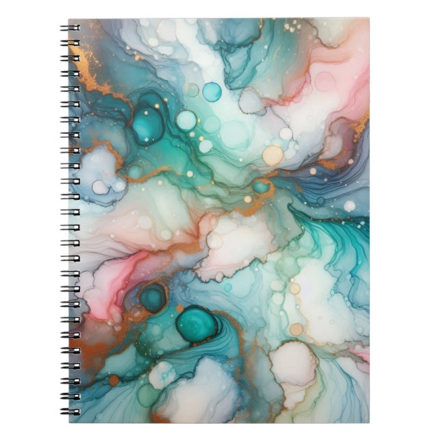 Abstract in Pink, Teal, Blue, and Gold Notebook (Front)
