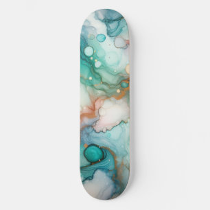 Abstract in Pink, Teal, Blue, and Gold Skateboard