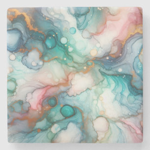 Abstract in Pink, Teal, Blue, and Gold Stone Coaster