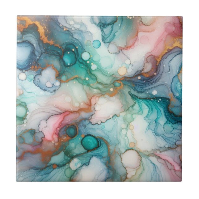 Abstract in Pink, Teal, Blue, and Gold Tile (Front)