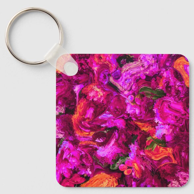 Abstract In Purples, Oranges & Greens Key Ring (Front)