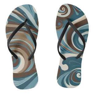 Abstract in Teal Brown and Tan Flip Flops