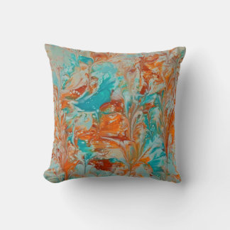 Abstract in Turquoise and Orange Throw Pillow