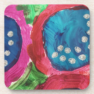 Abstract in Vivid Magenta-Blue Plastic Coasters