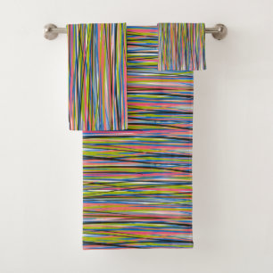 Abstract Indian Boho Line Pattern     Bath Towel Set