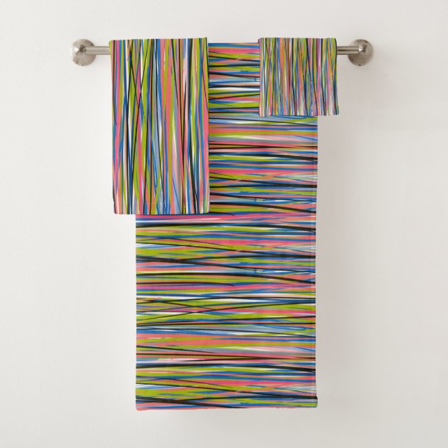 Abstract Indian Boho Line Pattern     Bath Towel Set (Insitu)