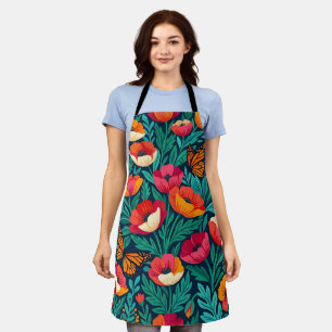 Abstract Indian Floral Poppies Butterflies Apron