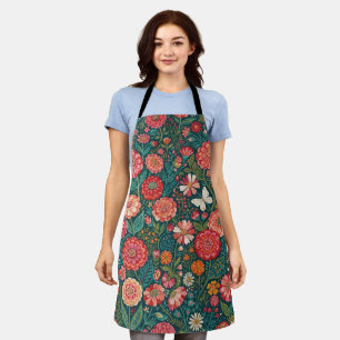 Abstract Indian Floral Zinnias Butterflies Apron