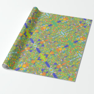 abstract Indian sari like paper lots of green and