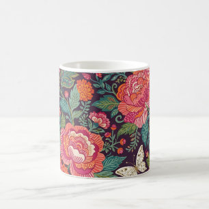 Abstract Indian Textile Floral Peonies Coffee Mug