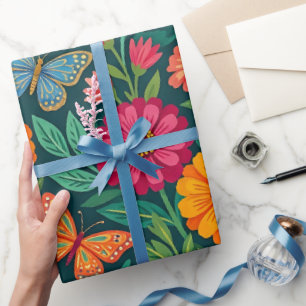 Abstract Indian Zinnia Butterflies Wrapping Paper