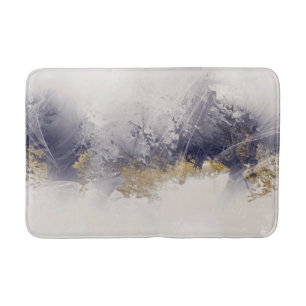 Abstract Indigo and Gold Snow Forest Watercolor Bath Mat