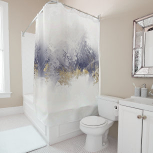 Abstract Indigo and Gold Snow Forest Watercolor Shower Curtain