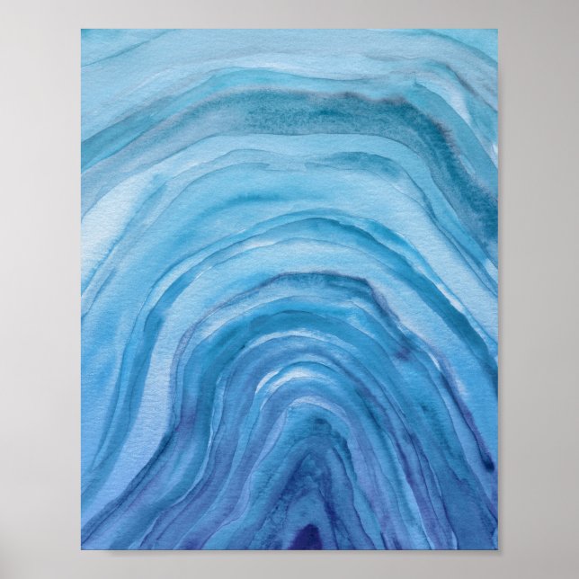 Abstract Indigo Blue Agate II Watercolor Art Poster (Front)