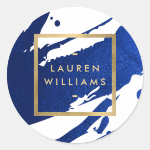 Abstract Indigo Blue Brushstrokes Classic Round Sticker