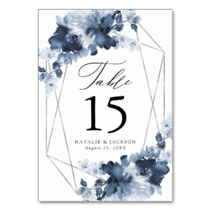 Abstract Indigo Floral   Personalised Wedding Table Number
