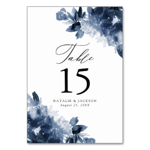 Abstract Indigo Floral   Personalised Wedding Table Number