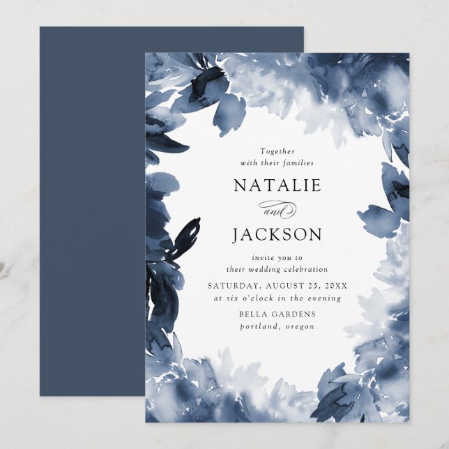 Abstract Indigo Floral | Wedding Invitation (Front/Back)