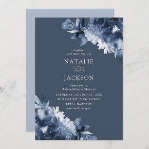 Abstract Indigo Floral   Wedding Invitation