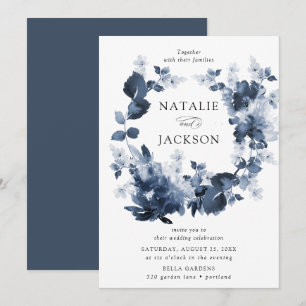 Abstract Indigo Floral   Wedding Invitation